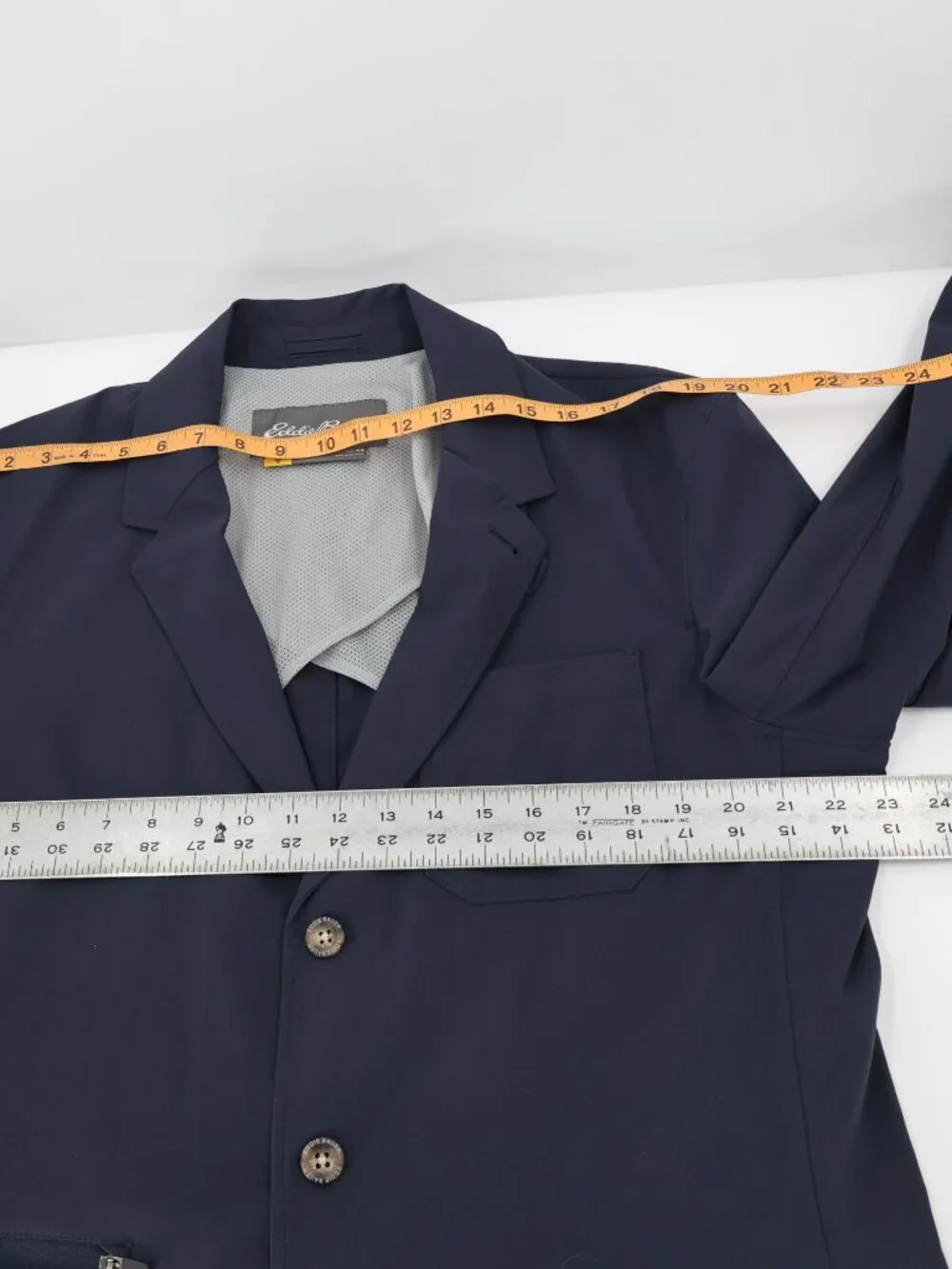 Eddie Bauer Travex Voyager Blazer Mens 44 Navy Blue Jacket Nylon Stretch Travel